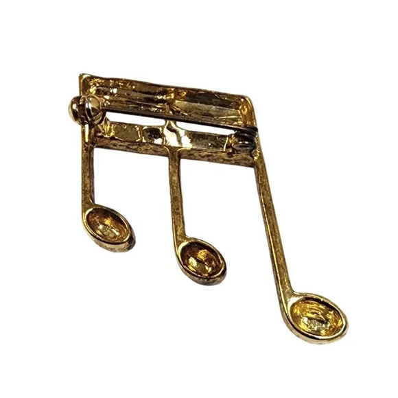 Vintage 60s-70s Clear Rhinestone Musical Note Brooch Pin Gold Tone - Picture 2 of 2